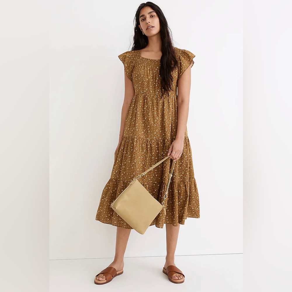 Madewell Tan Floral Midi Dress